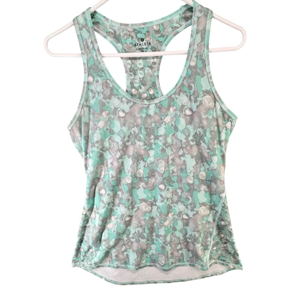 Athleta Chi Dot Tank Top Womens S Green Gray Racerback Soft Stretch Workout Yoga